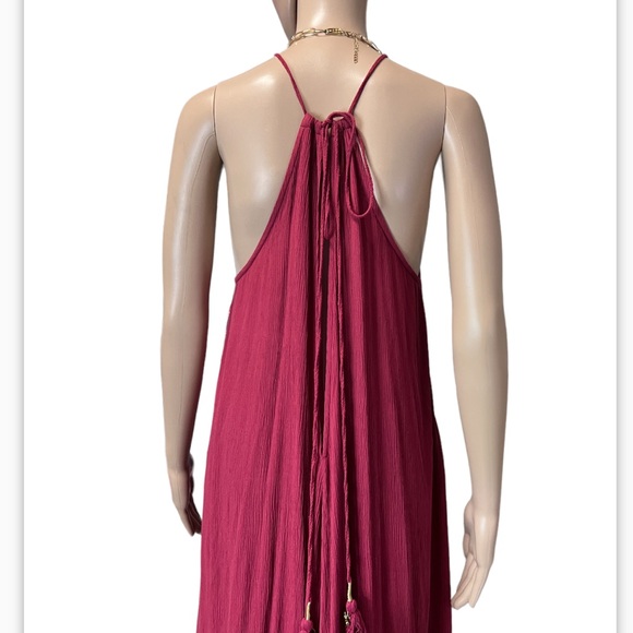 Free People Endless Summer Wraparound Halter Ruffled Flouncy Red Maxi Dr… - Picture 9 of 16